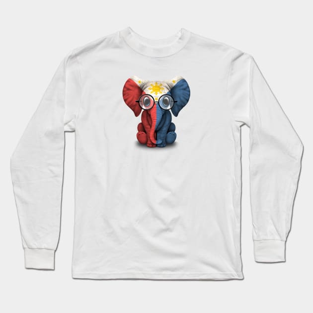 Baby Elephant with Glasses and Filipino Flag Long Sleeve T-Shirt by jeffbartels